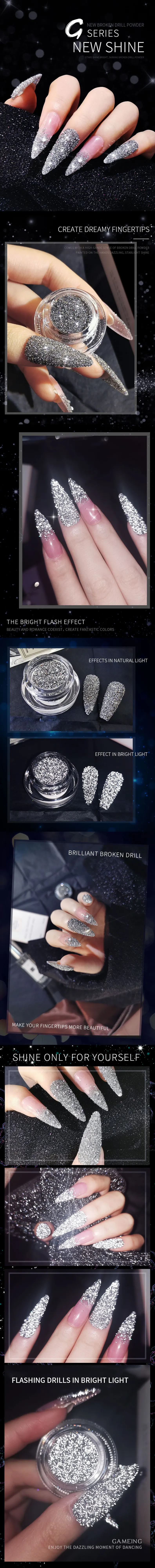 1box Reflective Diamond Glitter Powder Holographic Sparkling Crystal Rhinestones Sequins Chrome Gel Polish Pigment Dust Manicure