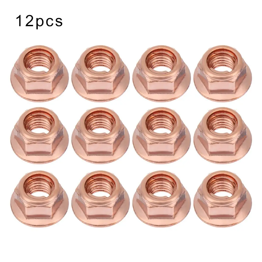 12Pcs M8 Copper Flashed Exhaust Manifold Nut Exhaust Nuts Elbow Nuts Practical 8mm Nuts High Temperature Nuts Home Fasteners