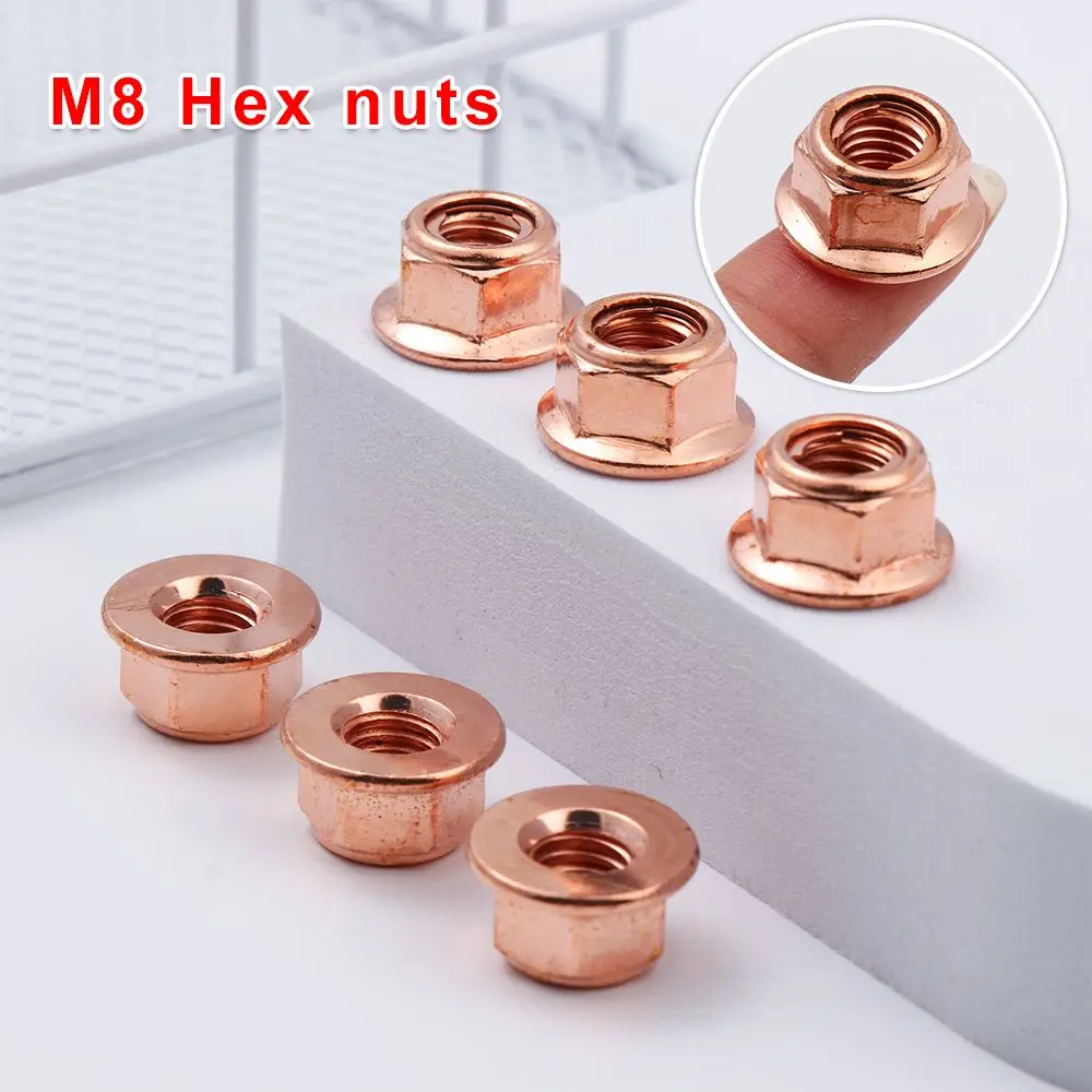 12Pcs M8 Copper Flashed Exhaust Manifold Nut Exhaust Nuts Elbow Nuts Practical 8mm Nuts High Temperature Nuts Home Fasteners