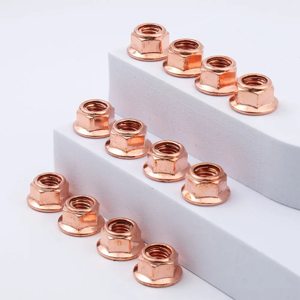 12Pcs M8 Copper Flashed Exhaust Manifold Nut Exhaust Nuts Elbow Nuts Practical 8mm Nuts High Temperature Nuts Home Fasteners
