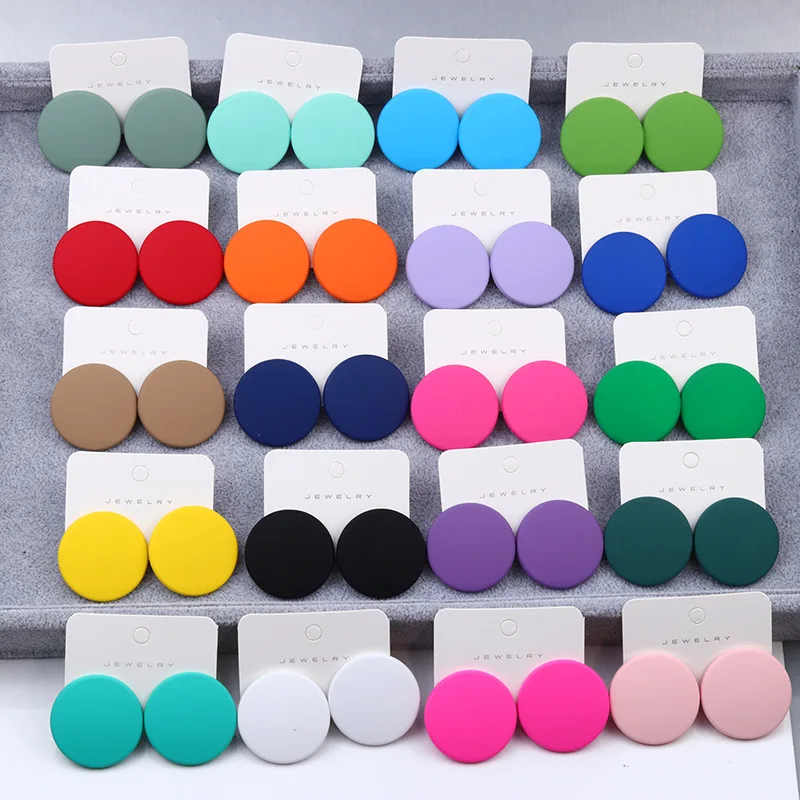 New 20 Color Fashion Acrylic Personality Candy Color Earrings for Women Big Round Colorful Stud Earrings Party Piercing Jewelry