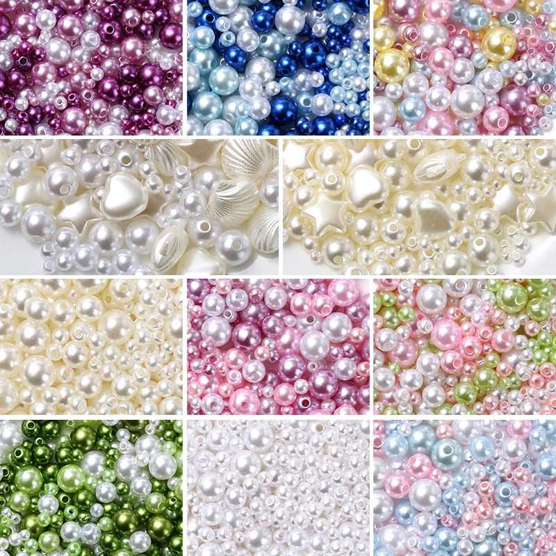 600-800Pcs Colorful ABS Garment Pearls Mix 3-8mm Round Beads With Holes DIY Bead For Hand Made