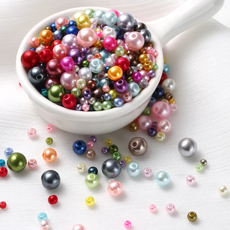 600-800Pcs Colorful ABS Garment Pearls Mix 3-8mm Round Beads With Holes DIY Bead For Hand Made