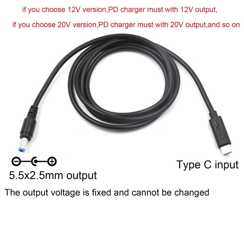 USB C Type-C PD to 12V 5.5x2.5mm Converter Cable for Fan Table Lamp Router 1.2/2/3m