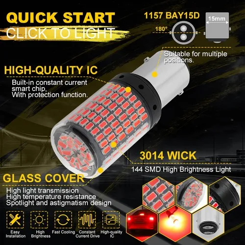 2x 1157 BAY15D LED Canbus 144 SMD Car Brake Reverse Lamp Tail Light Bulbs.