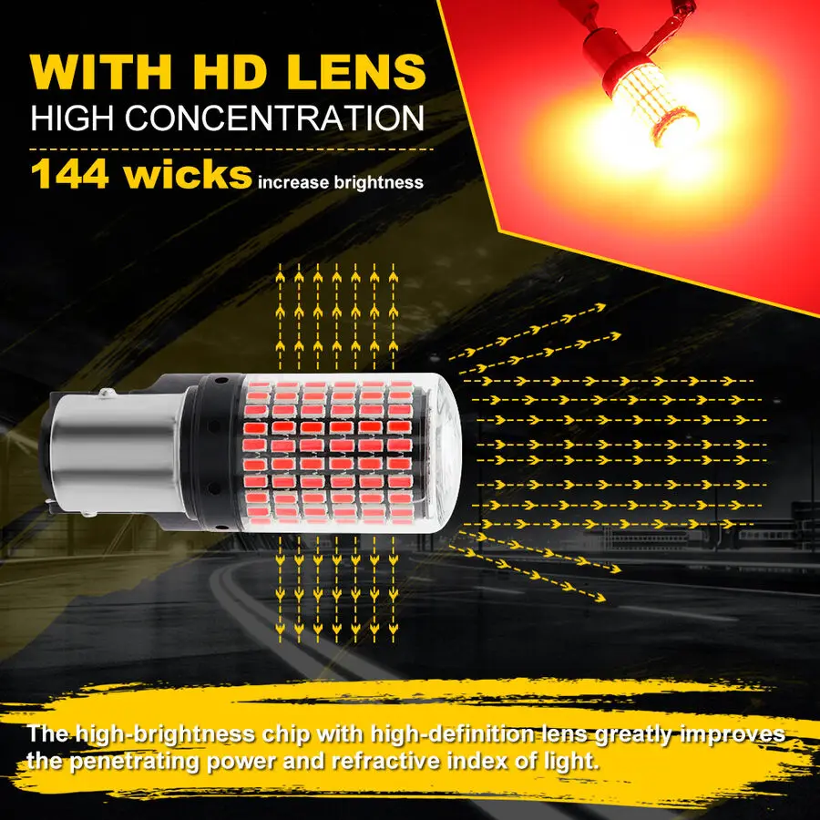 2x 1157 BAY15D LED Canbus 144 SMD Car Brake Reverse Lamp Tail Light Bulbs.