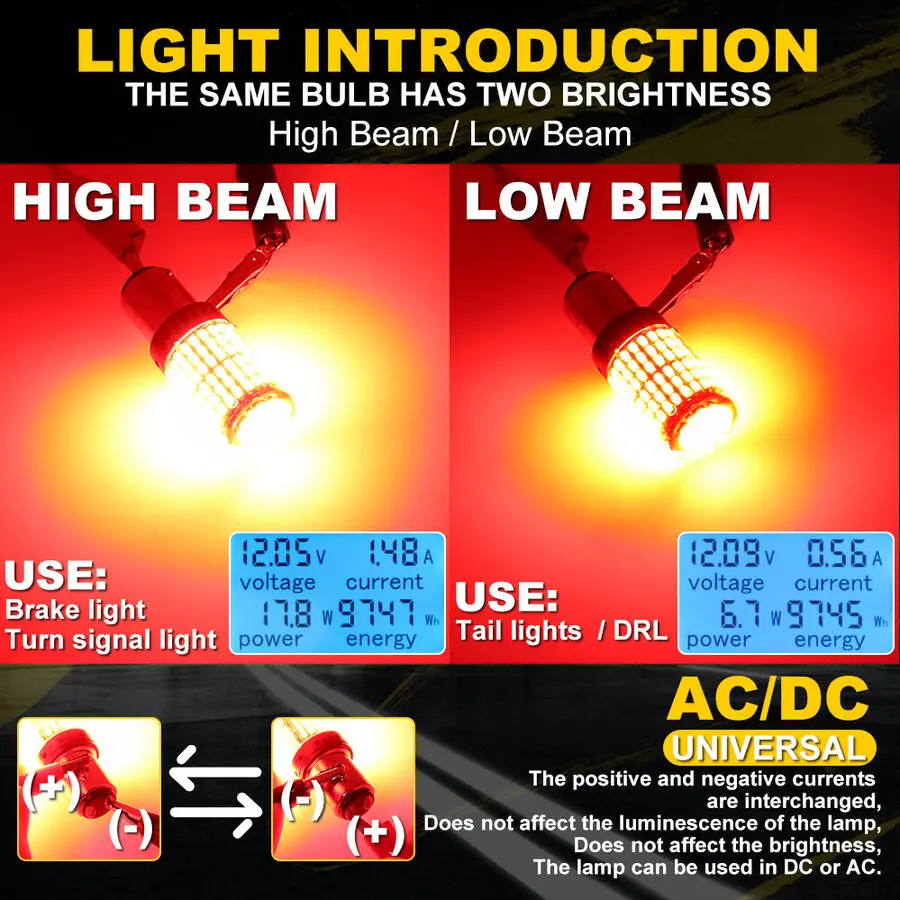 2x 1157 BAY15D LED Canbus 144 SMD Car Brake Reverse Lamp Tail Light Bulbs.