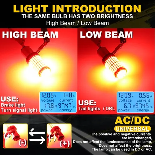 2x 1157 BAY15D LED Canbus 144 SMD Car Brake Reverse Lamp Tail Light Bulbs.