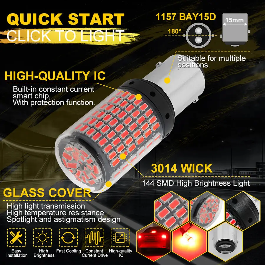 2x 1157 BAY15D LED Canbus 144 SMD Car Brake Reverse Lamp Tail Light Bulbs.