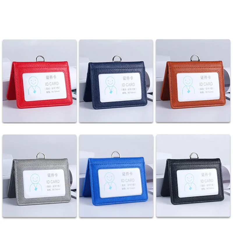 Office Luxury Multi-card Leather Man Business Credit ID Bank Card Holder Case For 5 Cards With Neck Lanyard