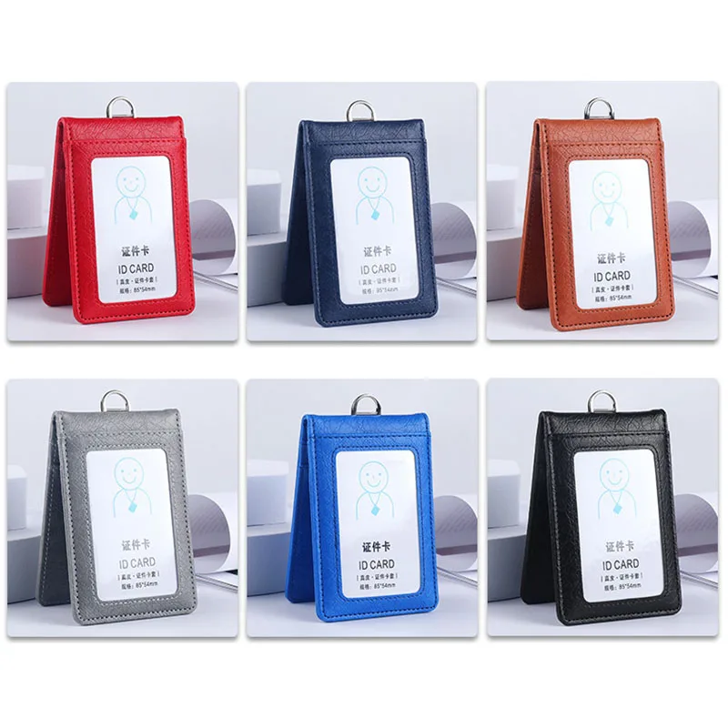 Office Luxury Multi-card Leather Man Business Credit ID Bank Card Holder Case For 5 Cards With Neck Lanyard