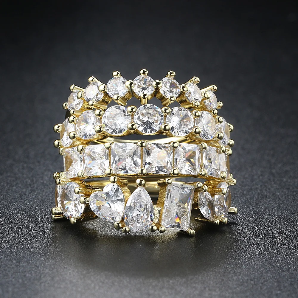 Minimalist Women's Ring Gold Color Geometry Cubic Zirconia Simple Stackaing Rings Finger Accessories Female Jewelry Gifts R018