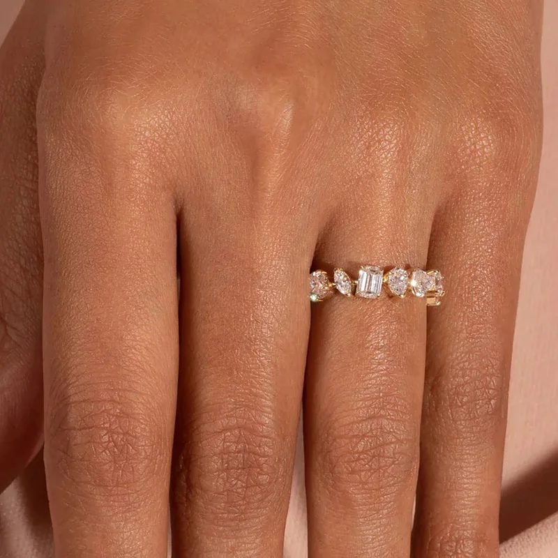 Minimalist Women's Ring Gold Color Geometry Cubic Zirconia Simple Stackaing Rings Finger Accessories Female Jewelry Gifts R018