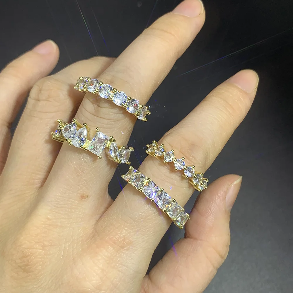 Minimalist Women's Ring Gold Color Geometry Cubic Zirconia Simple Stackaing Rings Finger Accessories Female Jewelry Gifts R018