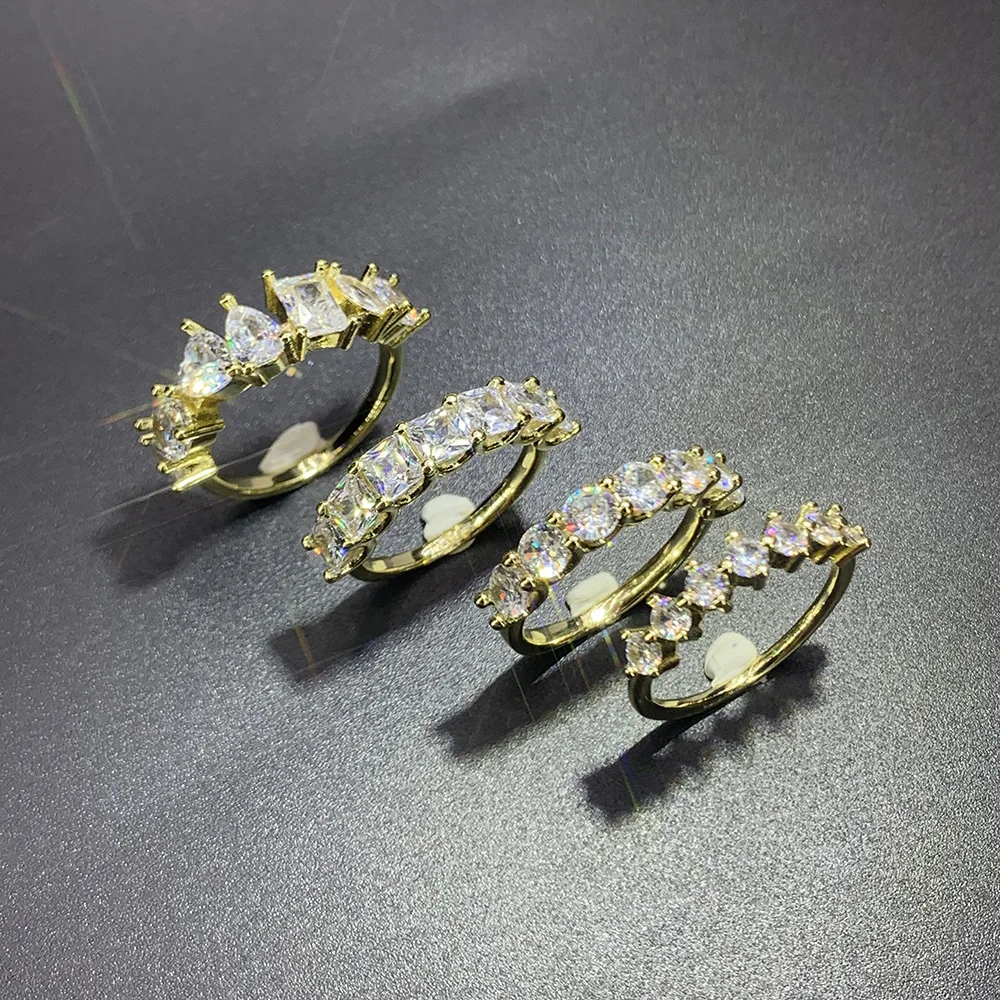 Minimalist Women's Ring Gold Color Geometry Cubic Zirconia Simple Stackaing Rings Finger Accessories Female Jewelry Gifts R018