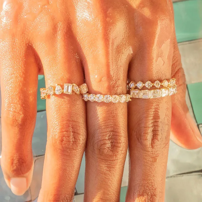 Minimalist Women's Ring Gold Color Geometry Cubic Zirconia Simple Stackaing Rings Finger Accessories Female Jewelry Gifts R018