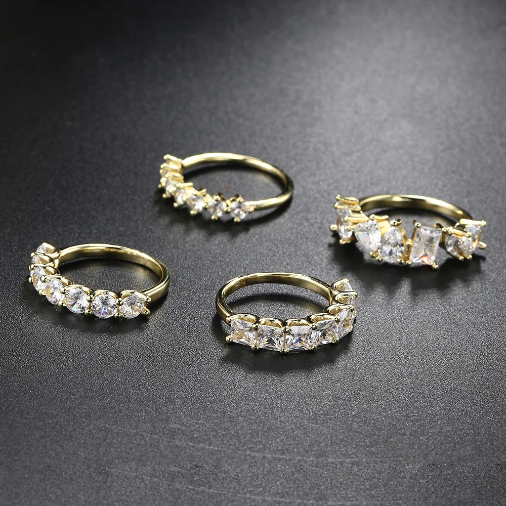 Minimalist Women's Ring Gold Color Geometry Cubic Zirconia Simple Stackaing Rings Finger Accessories Female Jewelry Gifts R018