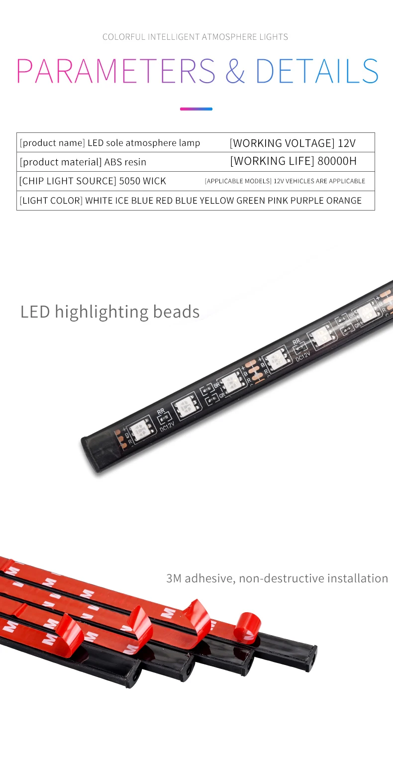 RGB APP LED Motorcycle Car Atmosphere Foot Light Remote Control Flexible Waterproof Sound Control 12V Moto Decorative Lamp Strip