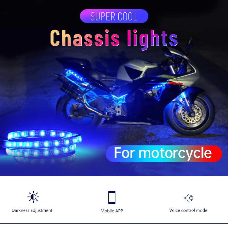 RGB APP LED Motorcycle Car Atmosphere Foot Light Remote Control Flexible Waterproof Sound Control 12V Moto Decorative Lamp Strip