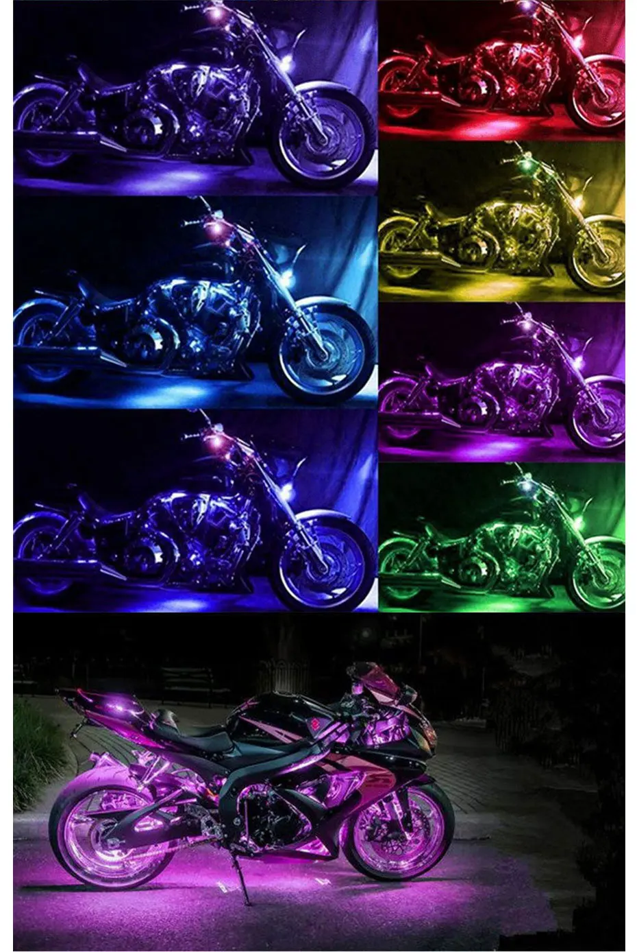 RGB APP LED Motorcycle Car Atmosphere Foot Light Remote Control Flexible Waterproof Sound Control 12V Moto Decorative Lamp Strip