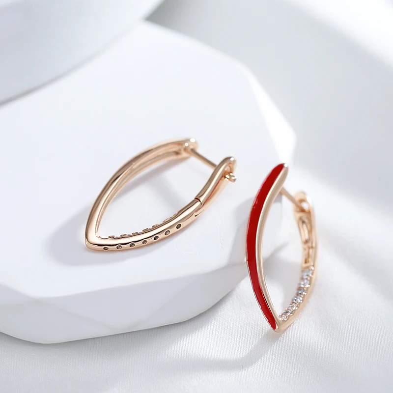 Kinel New Fashion 585 Rose Gold Color Red Enamel Drop Earrings For Women Girl Wedding Party Natural Zircon Eardrop Jewelry