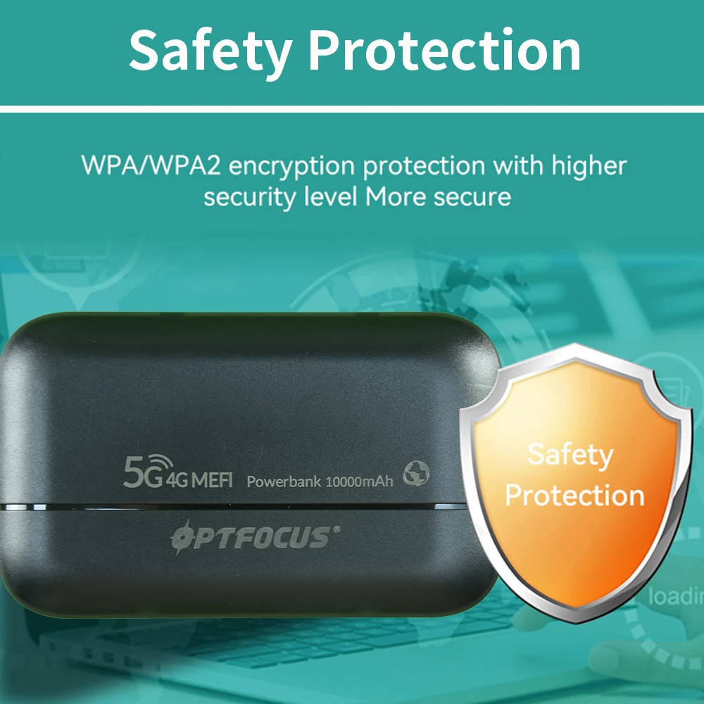 OPTFOCUS 4G LTE Portable Modem Wireless Router Powerbank USB TYPEC 4G SIM Card 10000Mah MIFI Modem 4G Mini Pocket Wifi Hotspot