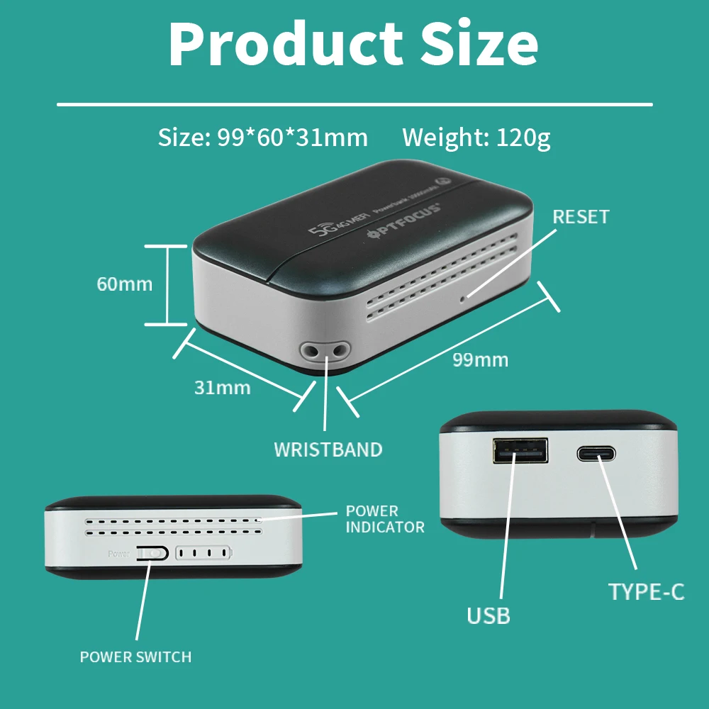 OPTFOCUS 4G LTE Portable Modem Wireless Router Powerbank USB TYPEC 4G SIM Card 10000Mah MIFI Modem 4G Mini Pocket Wifi Hotspot