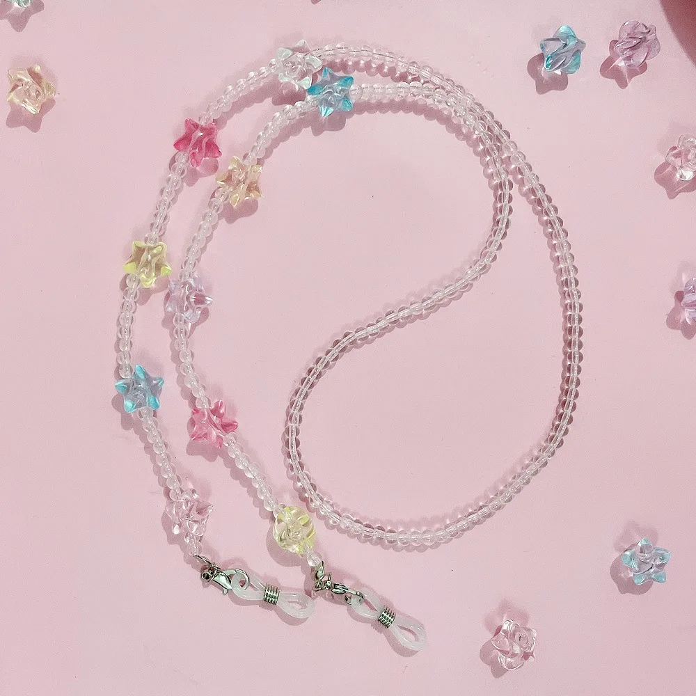 Cute Acrylic Color Stars Glasses Chain Fashion Transparent Crystal Bead Chain For Glasses Lanyard Women Jewelry Accessories