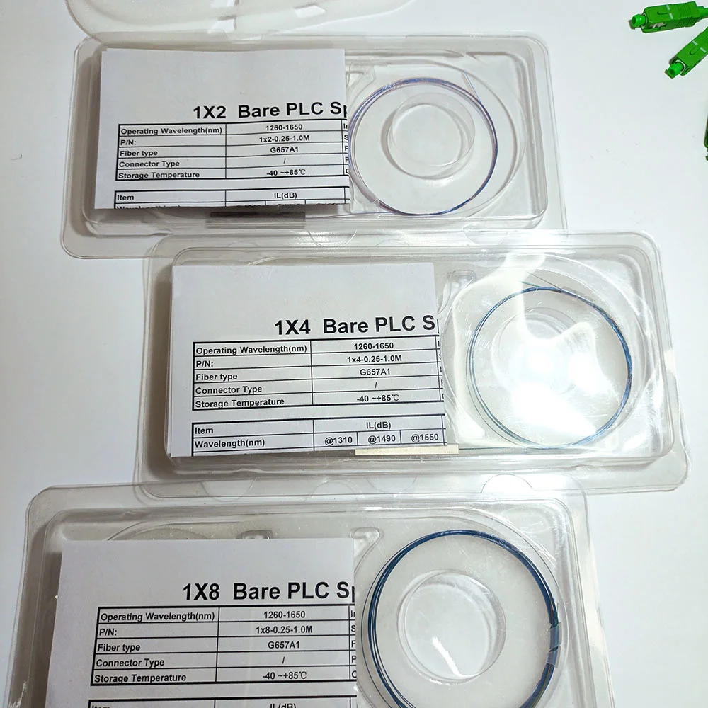 10pcs 1x2 1x4 1x8 1x16 Color Fiber Optic PLC Splitter Without Connector Cable 250um 0.9mm Mini Blockless 2,4 Ports PLC Splitter