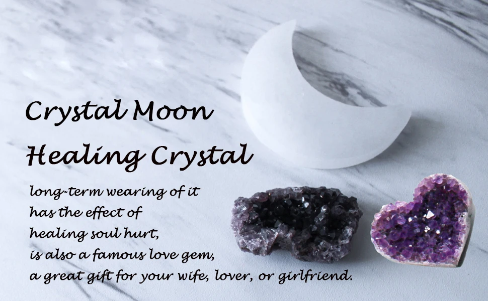Crescent Moon Crystal Necklace Natural Gem Stone Pendant Tiger Eye Amethysts Pink Quartz Black Obsidian Opal Rope Wrap Necklace