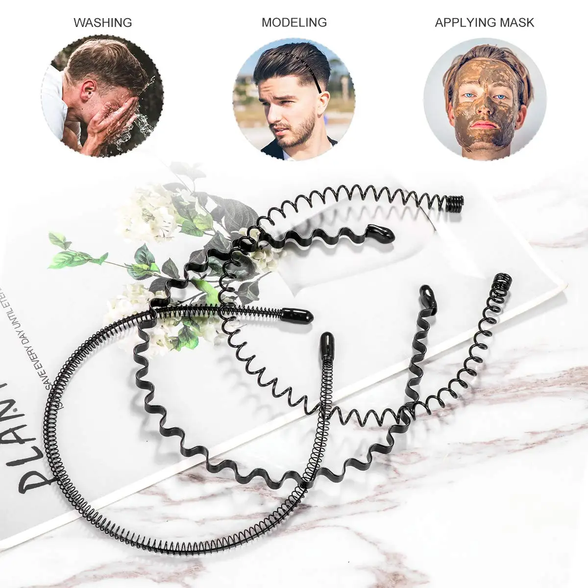 Unisex Metal Wavy Spring Hair Hoop Black Non Slip Outdoor Sports Headbands For Women Men Simple Hairband Face Washing Headdress