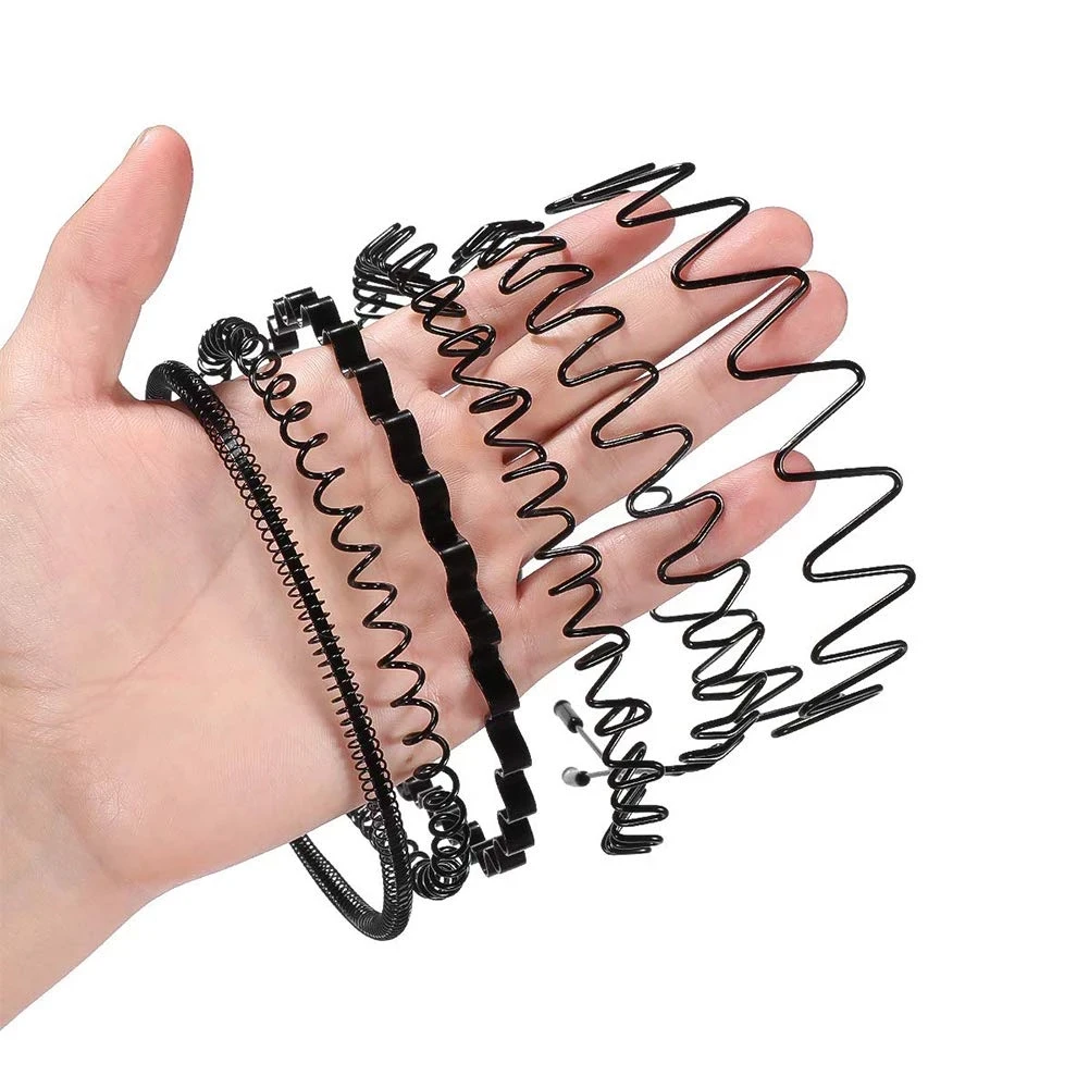 Unisex Metal Wavy Spring Hair Hoop Black Non Slip Outdoor Sports Headbands For Women Men Simple Hairband Face Washing Headdress