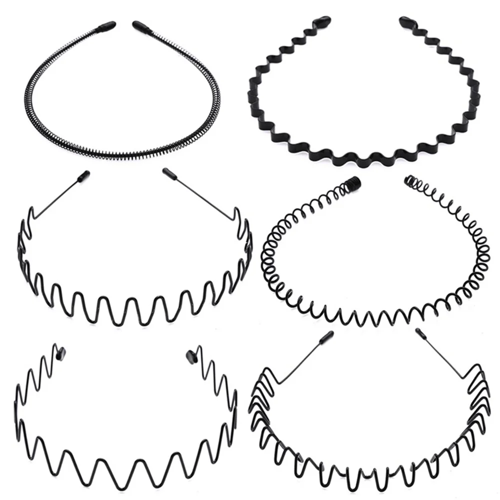 Unisex Metal Wavy Spring Hair Hoop Black Non Slip Outdoor Sports Headbands For Women Men Simple Hairband Face Washing Headdress