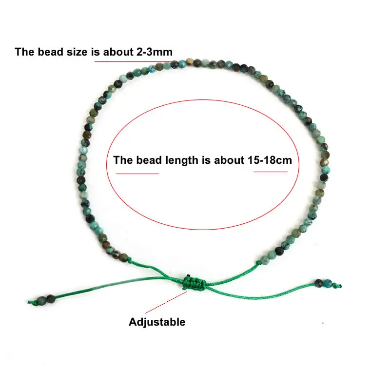 Faceted Gemstones 2-3mm Beads Hand Woven Adjustable Bracelet Lapis Lazuli Crystal Turquoise Choker Men Female Jewelry Party Gift