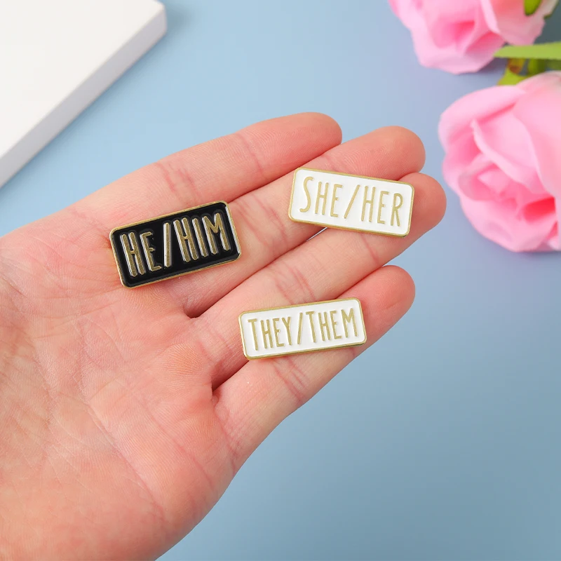My Pronouns Enamel Pins Cats Butterfly He Him She Her They Them Brooches Lapel Metal Badges Fashion Jewelry Gifts Drop Shipping