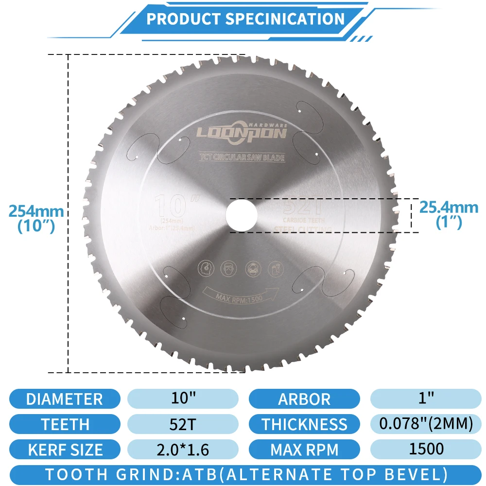 Metal Cutting Blade 254mm/10inch 52T Carbide Circular Saw Blade For Iron Steel Metal Cutting Disc Blade Blades