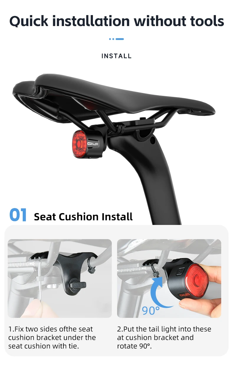 GIYO Cycling Safety Rear Light MTB 7 Colors Smart Brake Sensing IP66 Waterproof Bicycle Taillight USB Rechargeable Bike Lamp