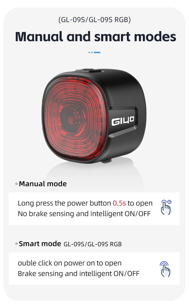 GIYO Cycling Safety Rear Light MTB 7 Colors Smart Brake Sensing IP66 Waterproof Bicycle Taillight USB Rechargeable Bike Lamp