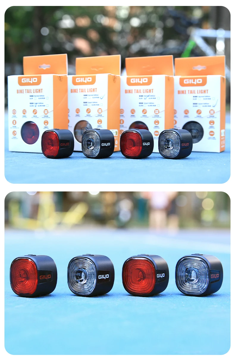 GIYO Cycling Safety Rear Light MTB 7 Colors Smart Brake Sensing IP66 Waterproof Bicycle Taillight USB Rechargeable Bike Lamp