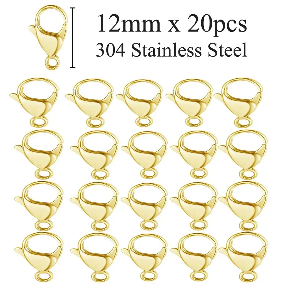 20pcs 304 Stainless Steel Lobster Clasp Wholesale Silver Gold 9-15mm Clip Claw Clasps DIY Jewelry Finding Supplies