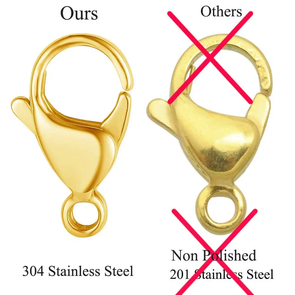 20pcs 304 Stainless Steel Lobster Clasp Wholesale Silver Gold 9-15mm Clip Claw Clasps DIY Jewelry Finding Supplies