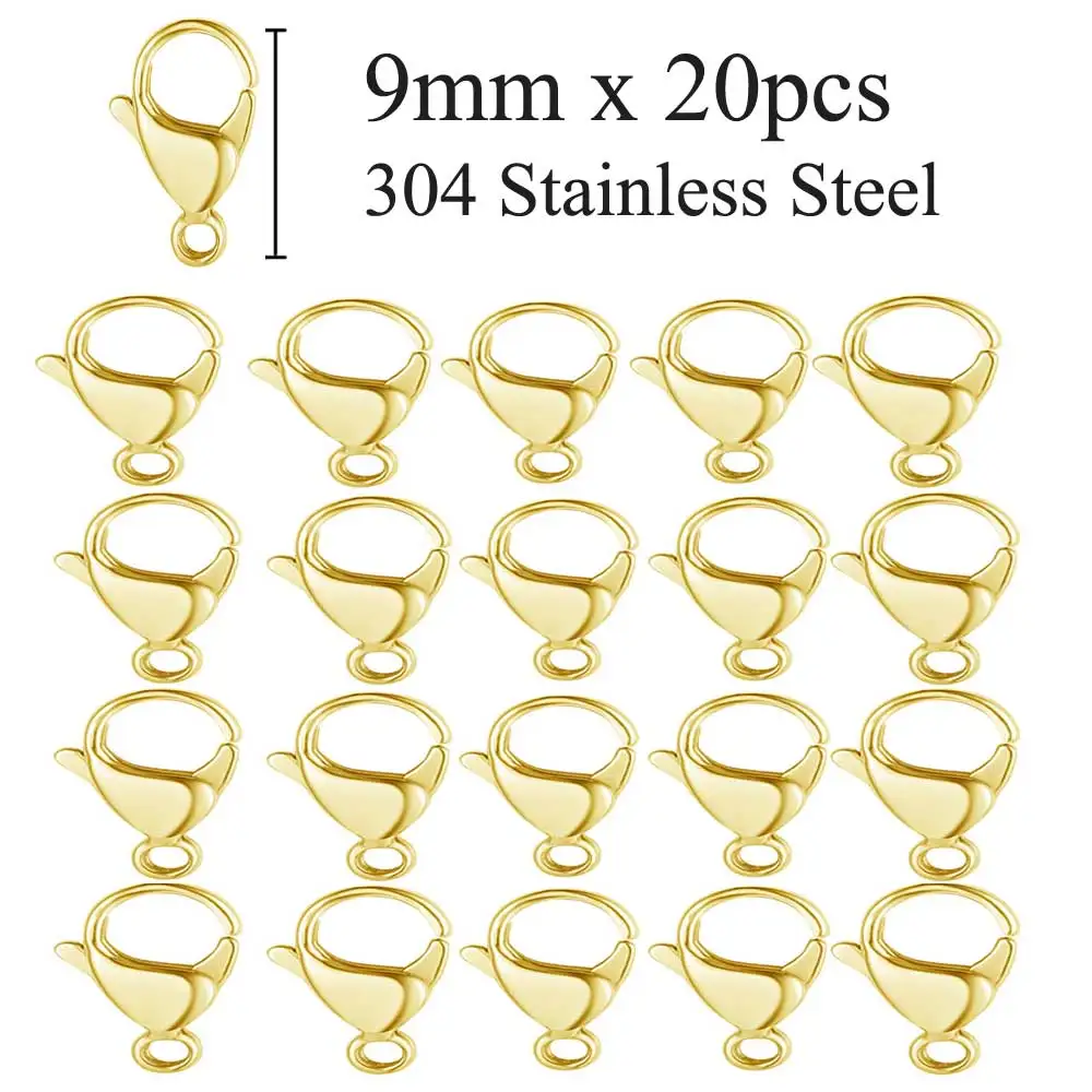 20pcs 304 Stainless Steel Lobster Clasp Wholesale Silver Gold 9-15mm Clip Claw Clasps DIY Jewelry Finding Supplies