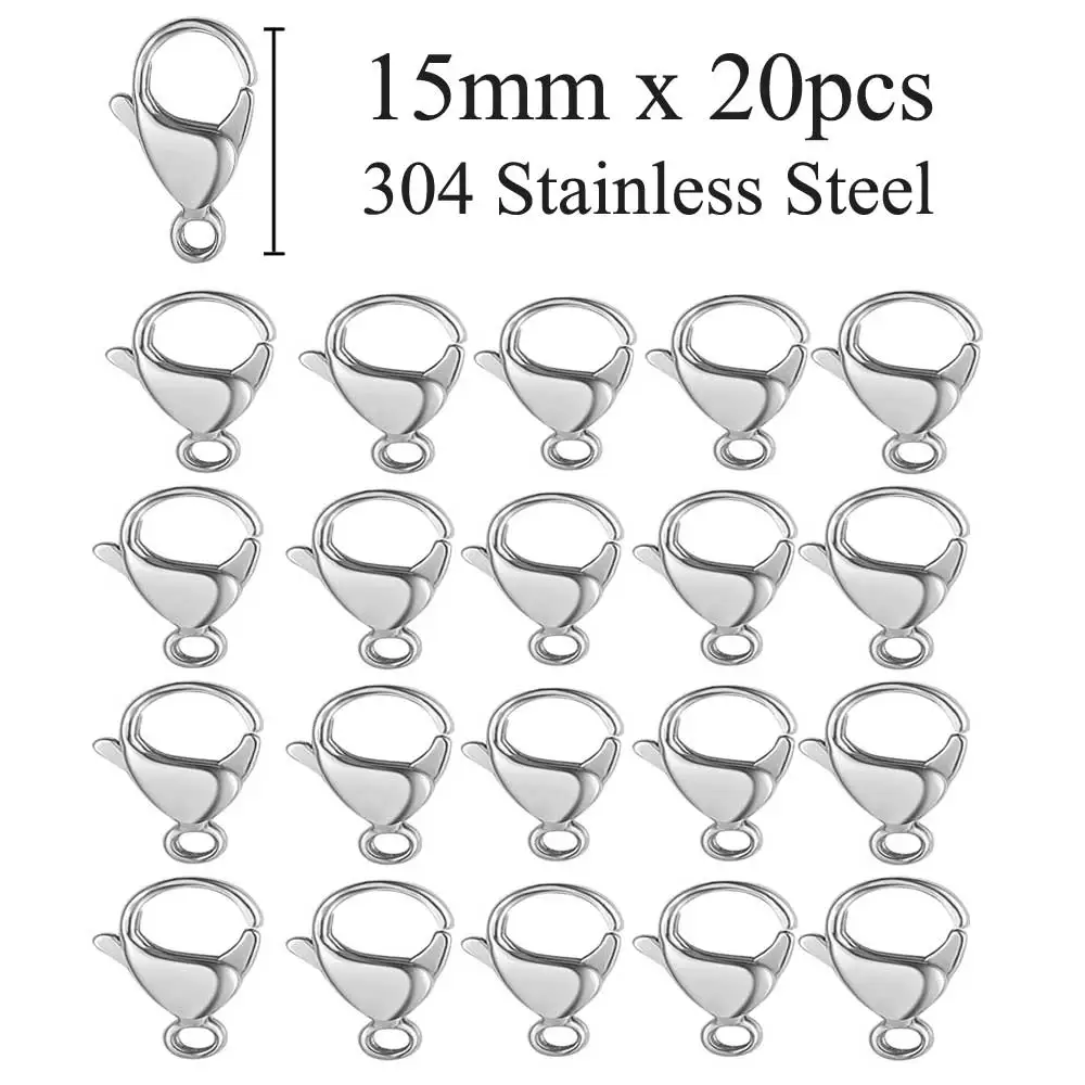20pcs 304 Stainless Steel Lobster Clasp Wholesale Silver Gold 9-15mm Clip Claw Clasps DIY Jewelry Finding Supplies