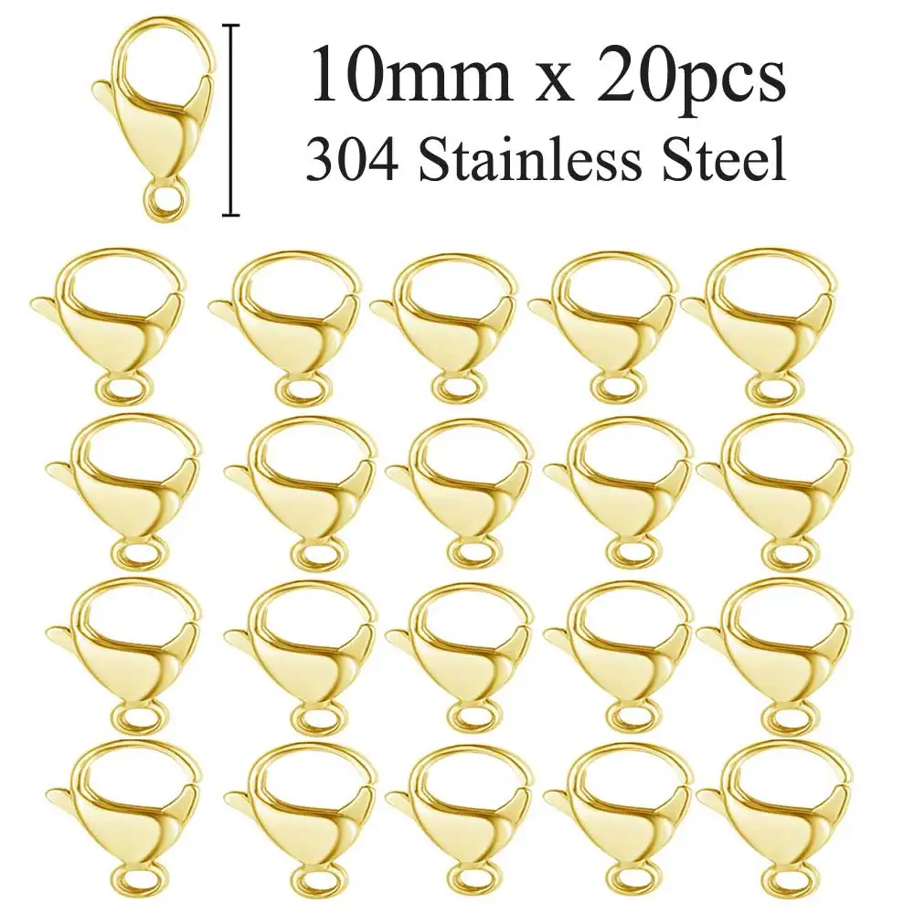 20pcs 304 Stainless Steel Lobster Clasp Wholesale Silver Gold 9-15mm Clip Claw Clasps DIY Jewelry Finding Supplies