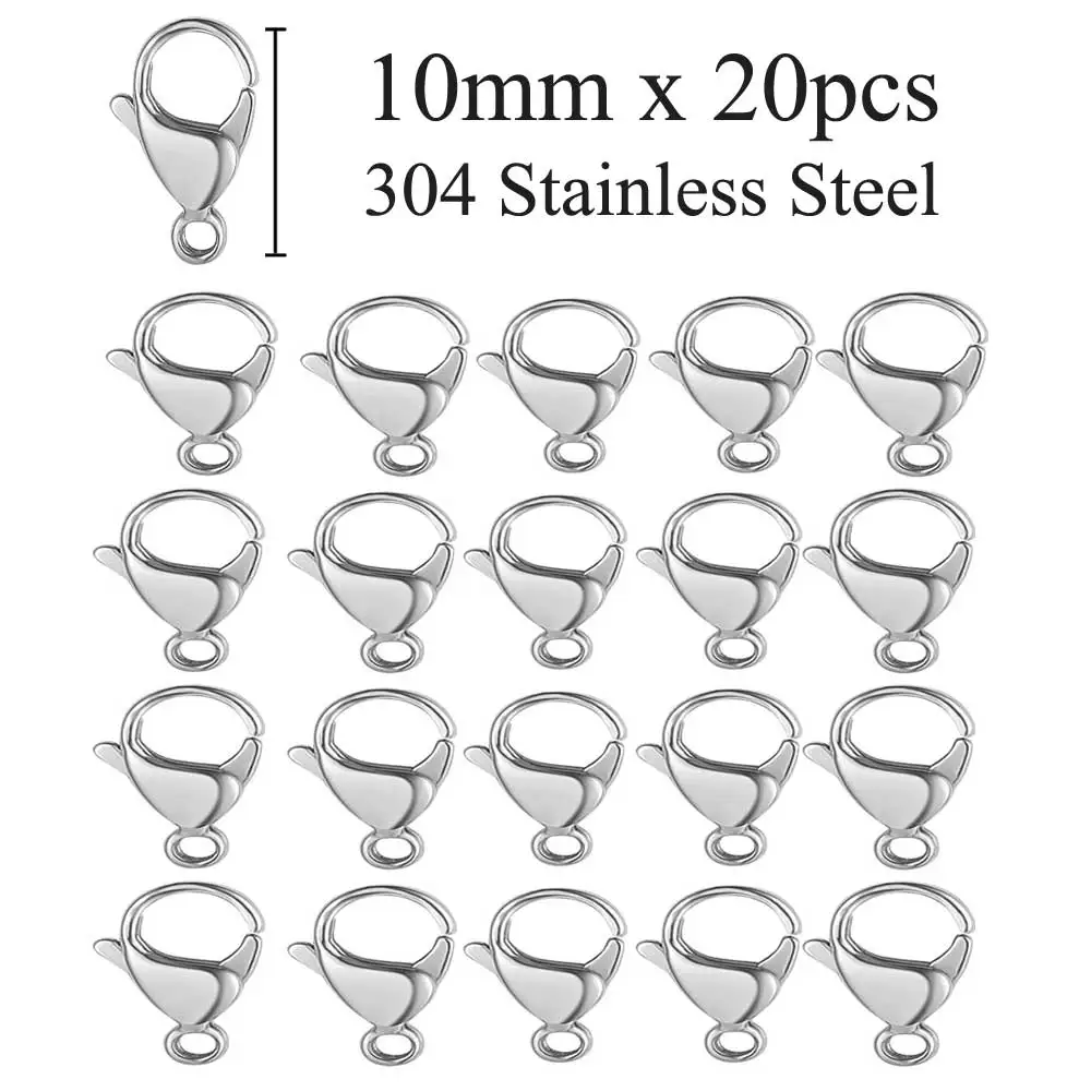 20pcs 304 Stainless Steel Lobster Clasp Wholesale Silver Gold 9-15mm Clip Claw Clasps DIY Jewelry Finding Supplies