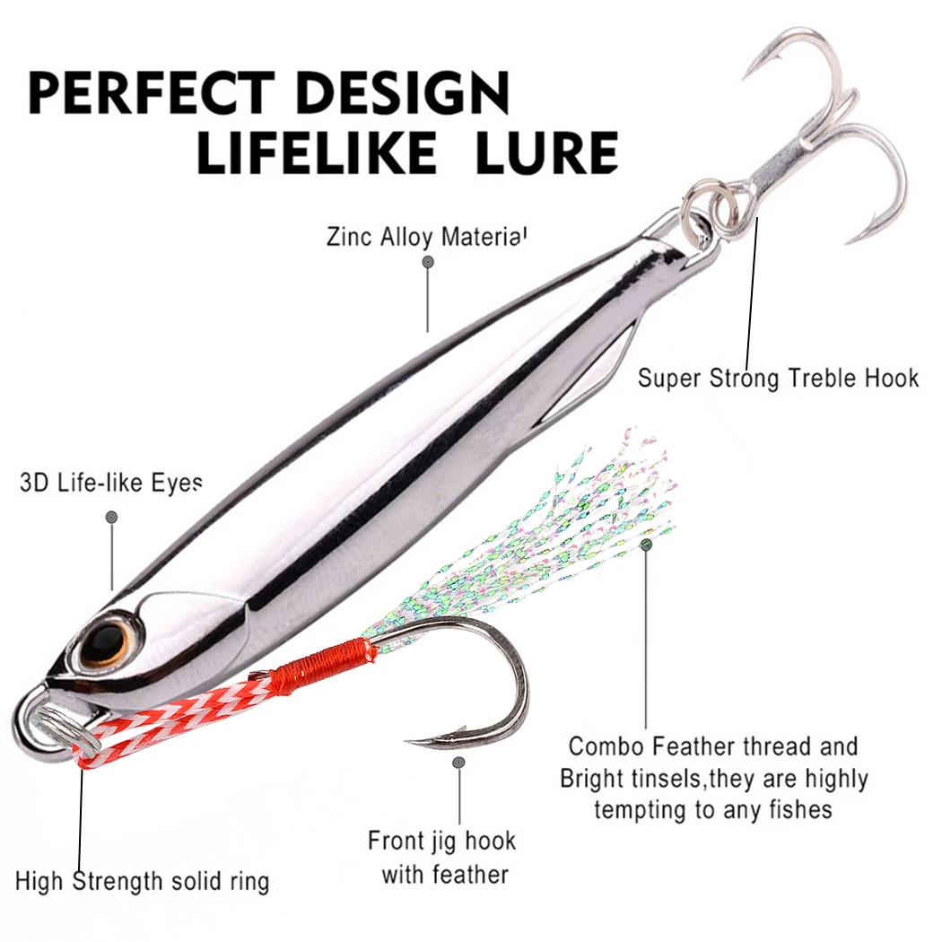 10pcs Fishing Lures Set Jigs 20G 30G 40G Jigbait Fishing Lure Silver Plating Shore Cast Decoys Metal Bait Artificial Pesca Lure