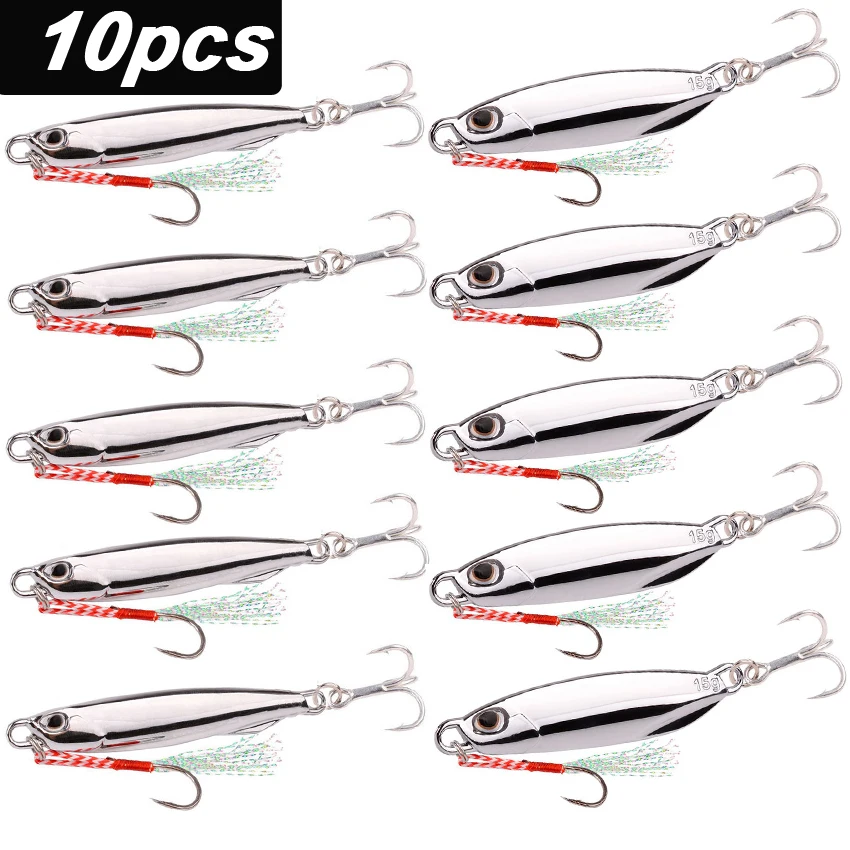 10pcs Fishing Lures Set Jigs 20G 30G 40G Jigbait Fishing Lure Silver Plating Shore Cast Decoys Metal Bait Artificial Pesca Lure