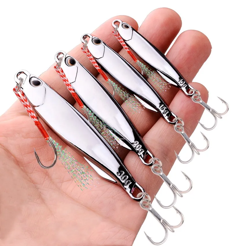 10pcs Fishing Lures Set Jigs 20G 30G 40G Jigbait Fishing Lure Silver Plating Shore Cast Decoys Metal Bait Artificial Pesca Lure