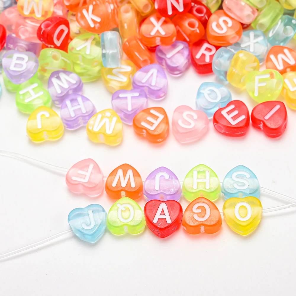 100pcs/lot Heart Acrylic Letter Beads Colorful Alphabet Loose Spacer Beads For Jewelry Making DIY Handmade Bracelet Necklace