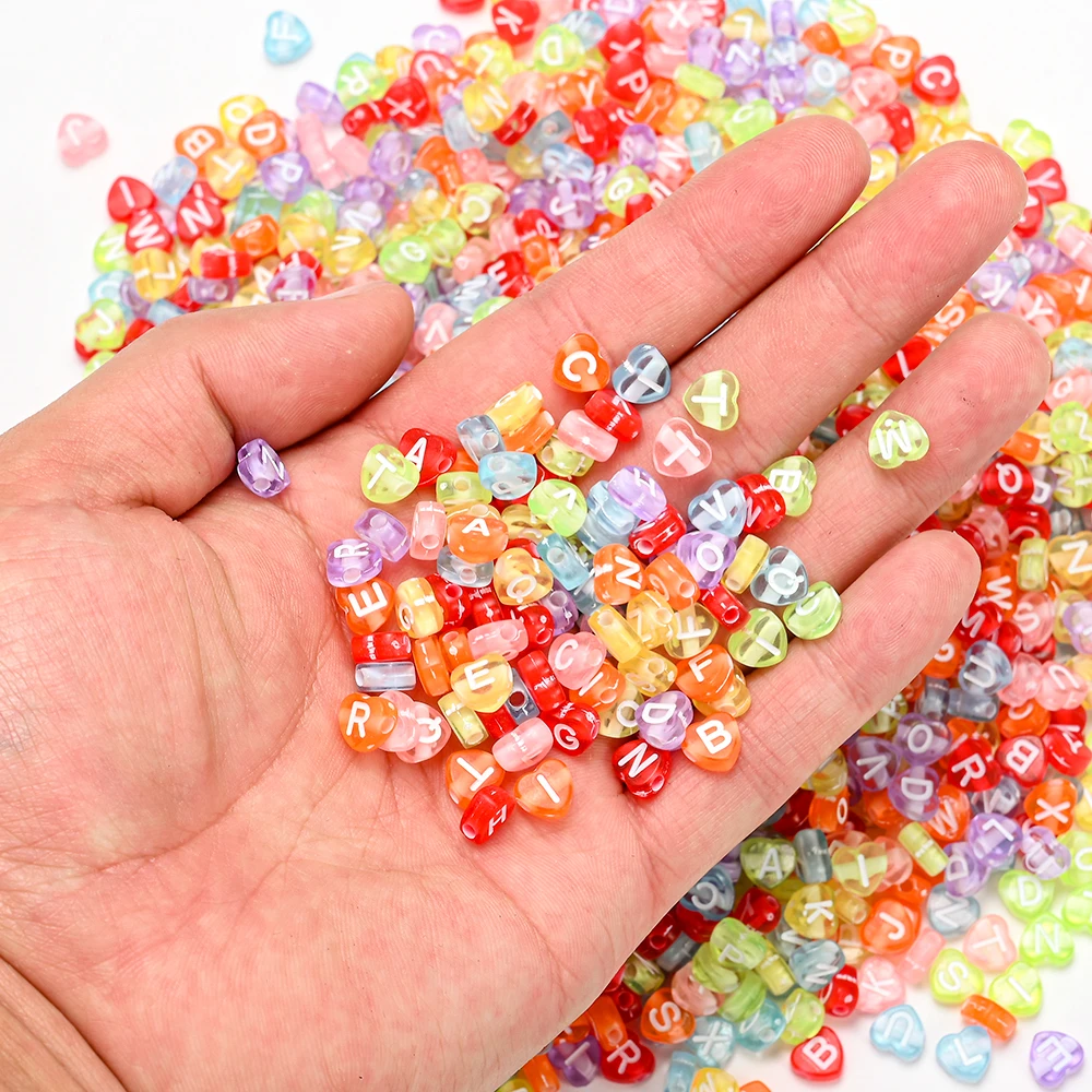 100pcs/lot Heart Acrylic Letter Beads Colorful Alphabet Loose Spacer Beads For Jewelry Making DIY Handmade Bracelet Necklace